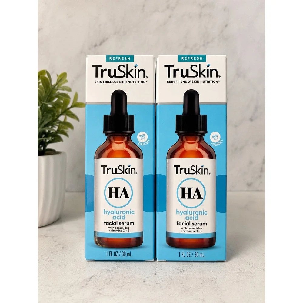 2 Pack TruSkin Hyaluronic Acid Facial Serum with Ceramides Vitamin C E 1oz 30ml